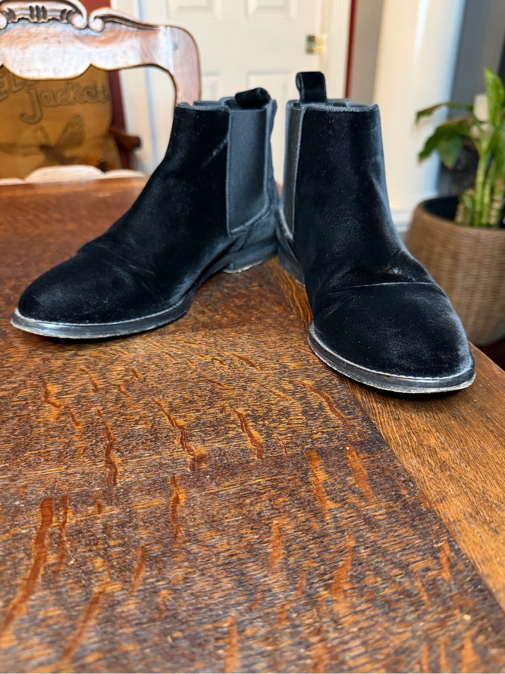 Jenni Kayne Velvet Chelsea Boots Black Grosgrain Trim Size 36
